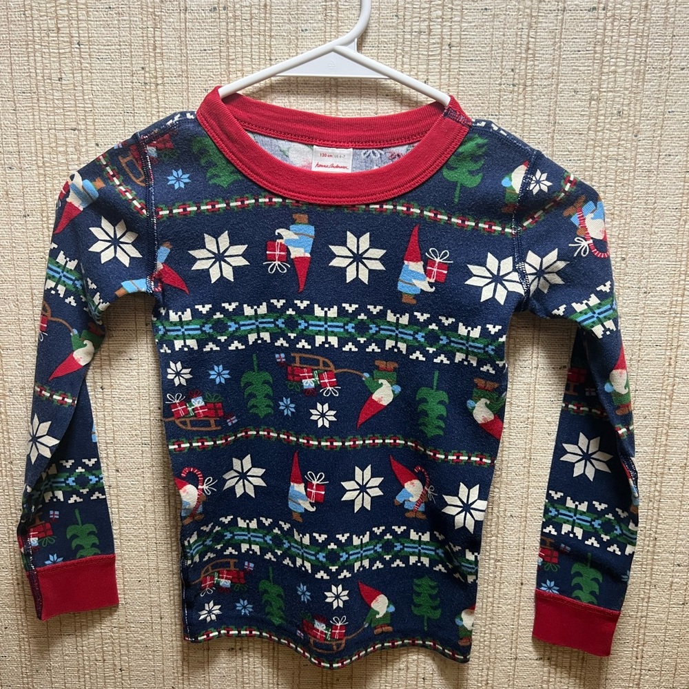 Hanna Andersson Holiday Long John Pajama 2 Piece Set Gnome Fairisle